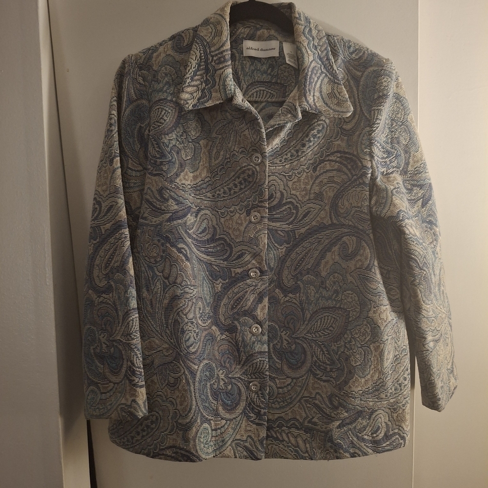 Alfred Dunner Women's Blue and Cream Tapestry Jacket